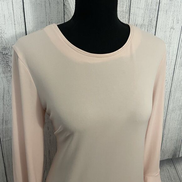 Karl Lagerfeld Women's Medium Pink 3/4 Flutter Sleeve Stretch Knit Top - Picture 3 of 7